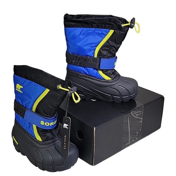 Sorel Kids Flurry Snow Boots Black & Super Blue Toddler Size 8 NEW